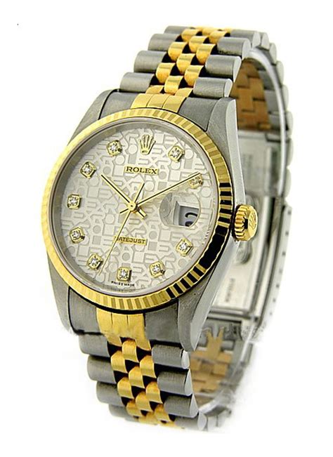 rolex datejust gold and silver diamond|rolex datejust with diamond bezel.